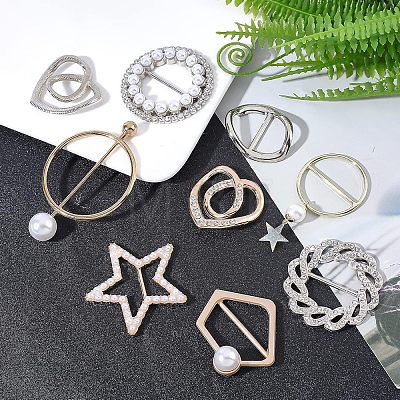 SUPERFINDINGS 9Pcs 9 Style Alloy Rhinestone Slide Bowknot Buckles & Scarf Clips Brooches JEWB-FH0001-06-1