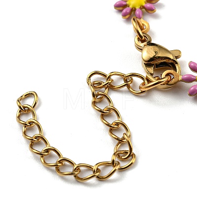Ion Plating(IP) Golden 304 Stainless Steel Flower Link Chain Bracelets with Enamel BJEW-E088-02G-1