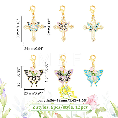 Butterfly & Rose & Cross Pendant Stitch Markers HJEW-AB00506-1