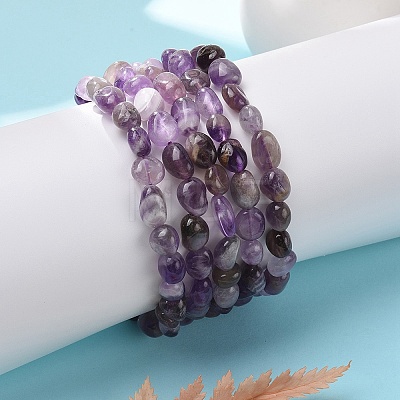 Natural Amethyst Stretch Beaded Bracelets BJEW-K213-C22-1