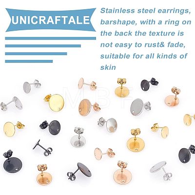 Unicraftale 48Pcs 12 Style Ion Plating(IP) 304 Stainless Steel Stud Earring Findings STAS-UN0039-36-1