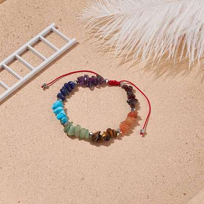 Natural & Synthetic Mixed Gemstone Chips Braided Bead Bracelet BJEW-JB08631-1