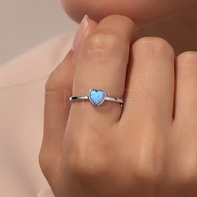 Light Sky Blue Synthetic Opal Heart Finger Ring FM4105-1-1
