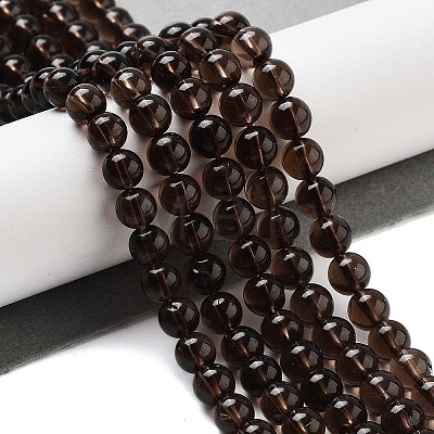 Natural Smoky Quartz Round Beads Strands X-G-E329-6mm-38A-1