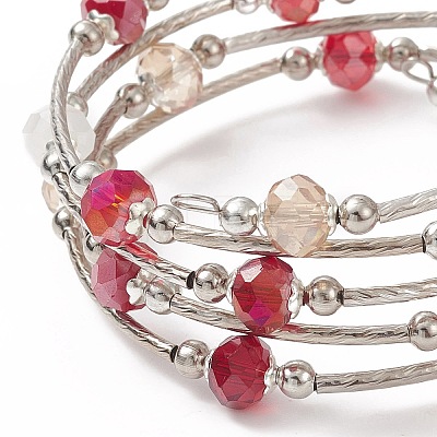 Glass Beads Five Loops Wrap Bracelets BJEW-JB09056-02-1