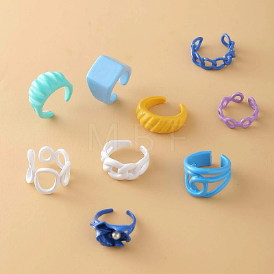 Alloy & Plastic Pearl Cuff Open Rings Set for Girls WG6D6E4-01-1
