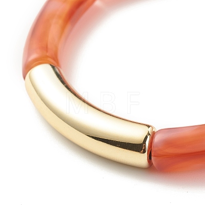 3Pcs 3 Color Imitation Gemstone Acrylic Curved Tube Beaded Stretch Bracelets Set BJEW-JB07981-1