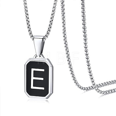 304 Stainless Steel Black Enamel Rectangle with Initial Pendant Box Chain Necklaces WG7737E-12-1