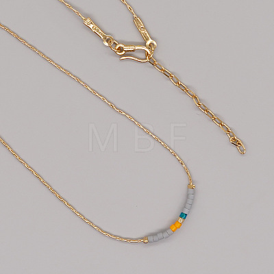 Bohemian Glass Beaded Brass Boston Link Chain Necklaces for Women Elegant Daily Jewelry CD0318-2-1