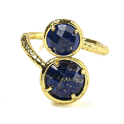 Round Natural Lapis Lazuli Open Cuff Rings RJEW-C087-02G-01-1