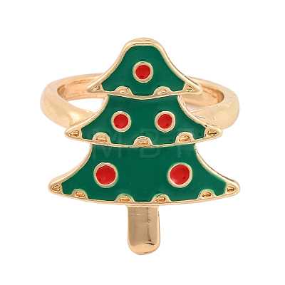 Christmas Theme Alloy Enamel Open Cuff Ring RJEW-C106-02F-KCG-1