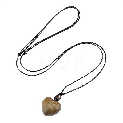 Wood Heart Pendant Adjustable Black Waxed Cord Necklaces for Women FS-WG059F7-01-1