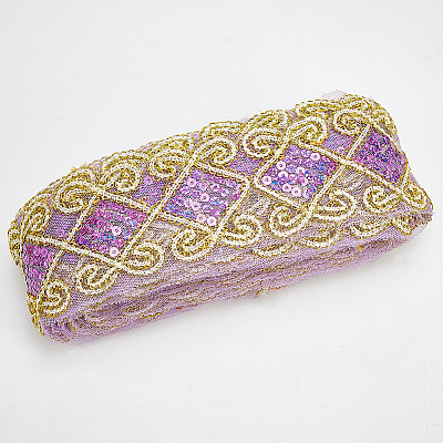 10 Yards Polyester Lace Ribbon with Paillette OCOR-WH0090-050B-1