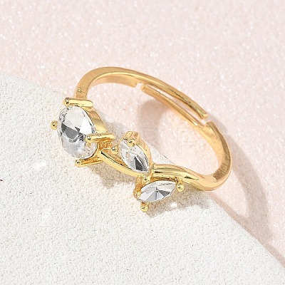 Flower Brass Glass Adjustable Finger Rings GL-CBA18A7-01G-04-1
