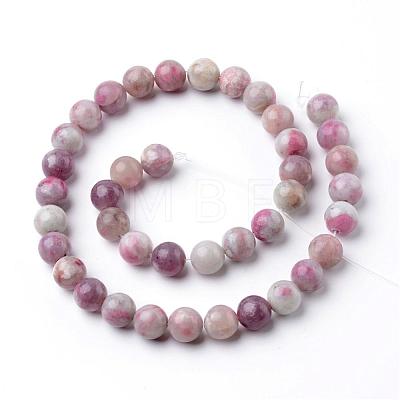 Dyed Round Natural Pink Tourmaline Beads Strands G-K089-10mm-05-1