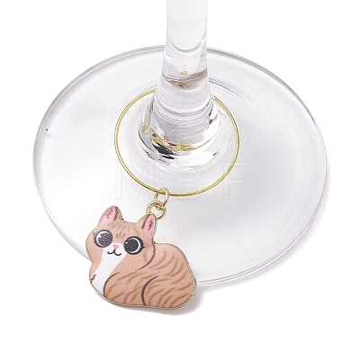 12pcs Cat Alloy Pendants Wine Glass Charms Sets AJEW-JO00251-1