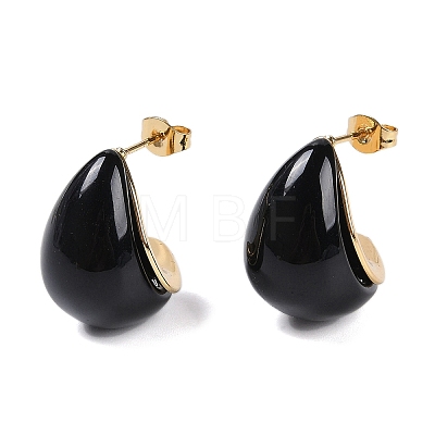 Teardrop Resin Stud Earrings EJEW-Z060-03G-02-1