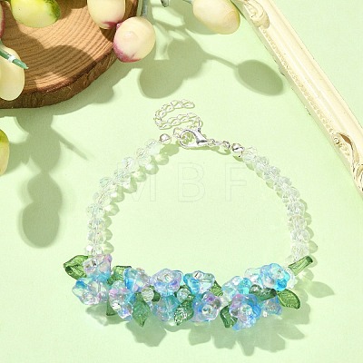 Flower Glass Beaded Link Bracelet with Alloy Clasps for Women BJEW-TA00310-01-1