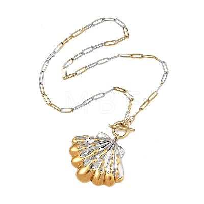 Two Tone 304 Stainless Steel Paperclip Chain Ocean Shell Shape Pendant Necklaces NJEW-JN06572-1