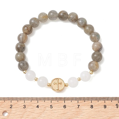 Round Natural Labradorite & White Jade Beads Stretch Bracelets BJEW-JB13674-1