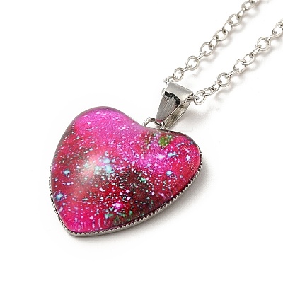 Glass Heart with Cloud Pendant Necklace NJEW-H165-01G-1