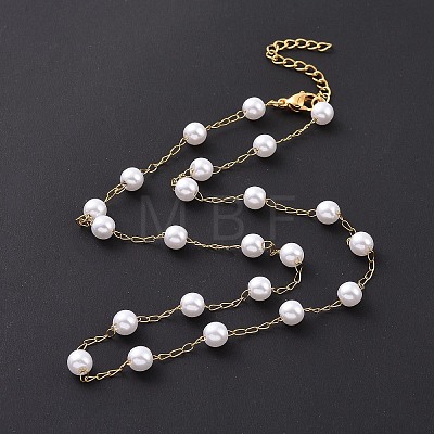 Vacuum Plating 304 Stainless Steel Beaded Necklaces NJEW-E064-02G-1