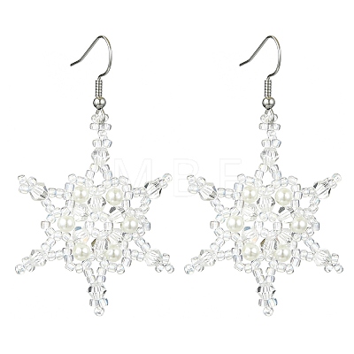 3Pairs 3 Colors Christmas Snowflake Glass Seed Braided Dangle Earrings EJEW-MZ00236-1