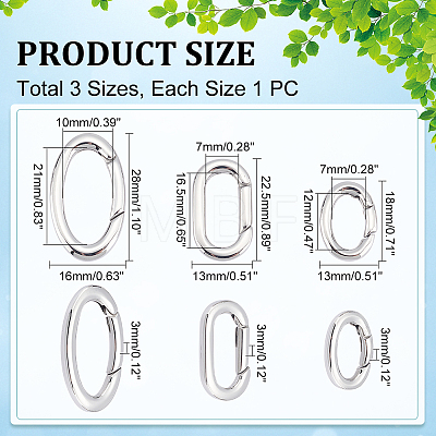 Unicraftale 3Pcs 3 Styles 304 Stainless Steel Spring Gate Rings STAS-UN0040-93-1