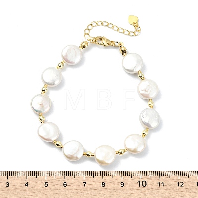 Natural Keshi Pearl Flat Round Beaded Bracelets for Women BJEW-JB13621-1