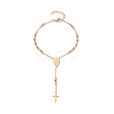 Rosary Bead Bracelets with Cross LS-BJEW-E282-02G-1