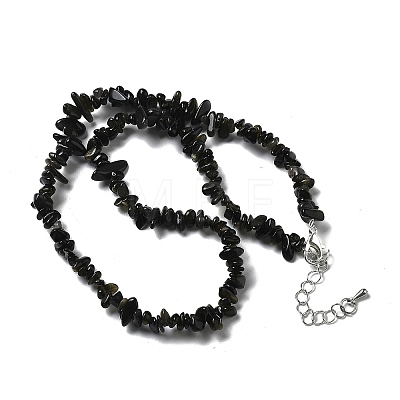 Natural Golden Sheen Obsidian Chip Beaded Necklaces for Men Women NJEW-G159-01M-1