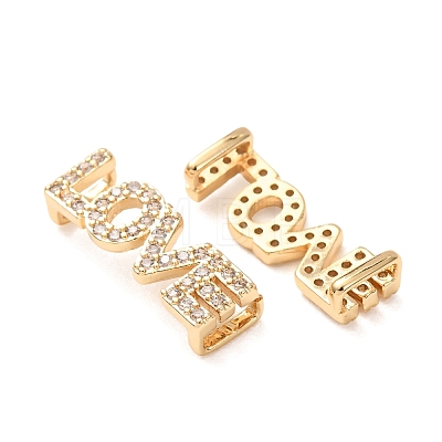 Brass Micro Pave Clear Cubic Zirconia Word LOVE Links Connector Charms KK-K002-32H-G-1