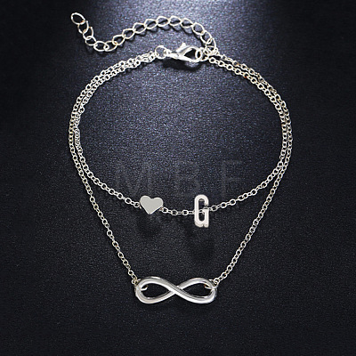 Alloy Infinity Heart Initial Charm Double Layer Anklets for Women FS-WG74AE6-07-1