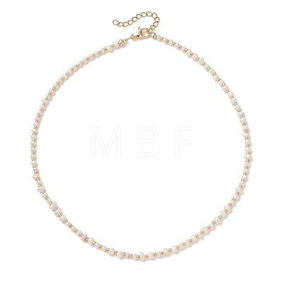 Rondelle Natural Pearl with Glass Seed Beaded Necklaces for Women NJEW-JN05776-1