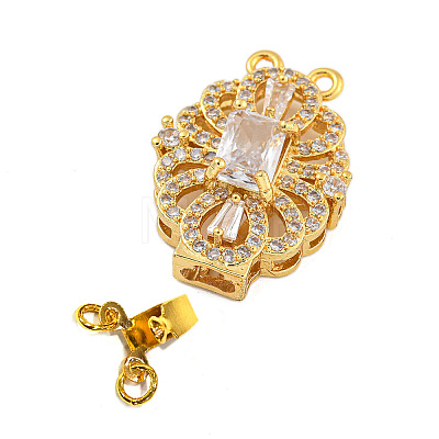 Rack Plating Flower Brass Micro Pave Clear Cubic Zirconia Box Clasps KK-F876-12G-1