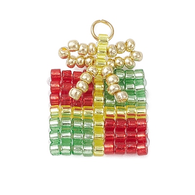 Glass Seed Beaded Christmas Gift Pendants PALLOY-MZ00899-04-1
