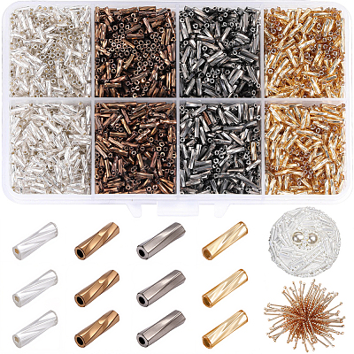 3200Pcs 4 Colors Glass Twisted Bugle Beads SEED-PA0001-51B-1