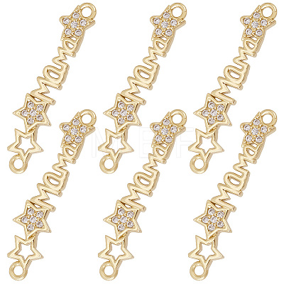 6Pcs Brass Micro Pave Clear Cubic Zirconia Links/Connectors ZIRC-SC0001-43-1