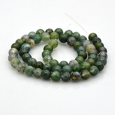 Natural Moss Agate Round Bead Strands G-N0120-30-6mm-1