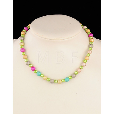 Fashion Imitation Acrylic Pearl  Stretchy Necklaces for Kids NJEW-JN00428-03-1