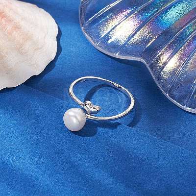 Round Natural Pearl Finger Rings RJEW-P113-08P-1