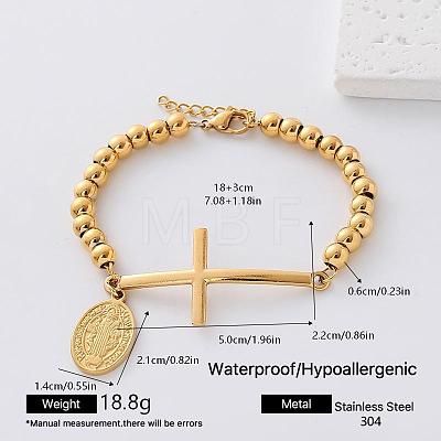 304 Stainless Steel Oval Saint Benedict Medal Charm Religion Cross Link Bracelets for Women YL3658-4-1