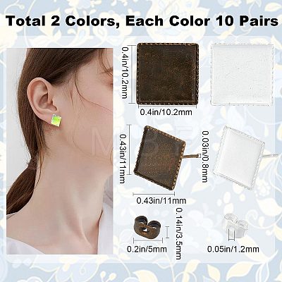 40Pcs 2 Colors Square Brass Stud Earring Settings KK-SC0003-38-1