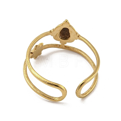 304 Stainless Steel with Natural Tiger Eye Ring RJEW-Z031-01I-02-1