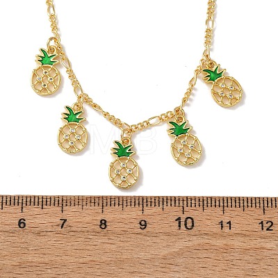 Brass Micro Pave Clear Cubic Zirconia & Enamel Green Pineapple Pendant Necklaces NJEW-A071-10G-1