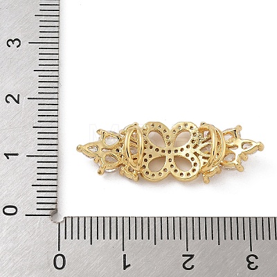 Rack Plating Brass Clear Cubic Zirconia Flower Connector Charms KK-A234-051G-1