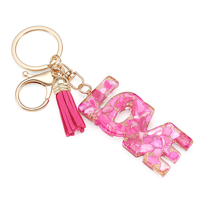 Resin with Alloy Tassel Pendant Keychainss AJEW-TADJ0001-20G-01-1