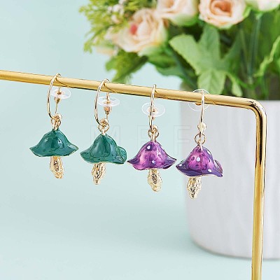 Enamel Mushroom Dangle Stud Earrings JE987B-1