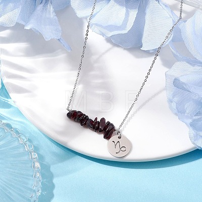 Natural Garnet Chip & Constellation Pendant Necklaces NJEW-JN05084-10-1