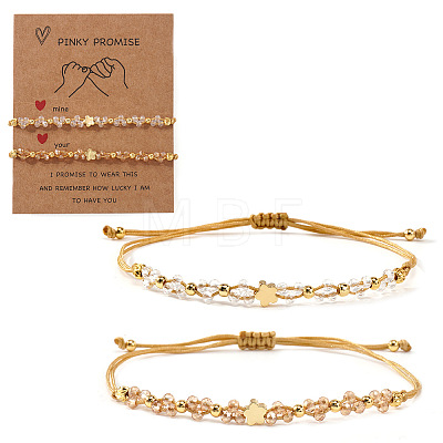 2Pcs Brass & Glass Beads Braided Bead Bracelets for Women IU7406-2-1